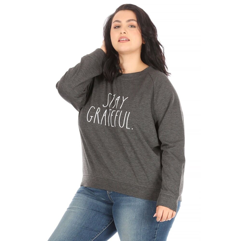 RAE DUNN "Stay Grateful" Women's Plus Size Studio Raglan Sweatshirt New w Tags